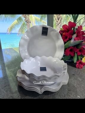 8 Nautica Beach House Melamine Ribbon Wave Dinner Plates & Soup Salad Bowl Set
